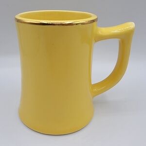 Vintage USA Yellow Barrel Mug Gold Rim Edge - Heavy Diner Style Cafe Ware